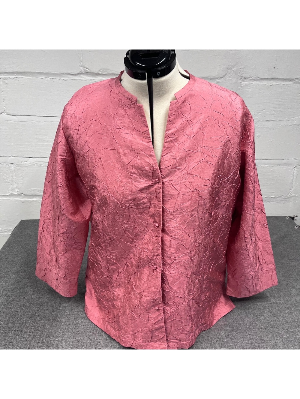 Eileen Fisher Women's Pink Kimono Blouse Crinkled 100% Silk XL